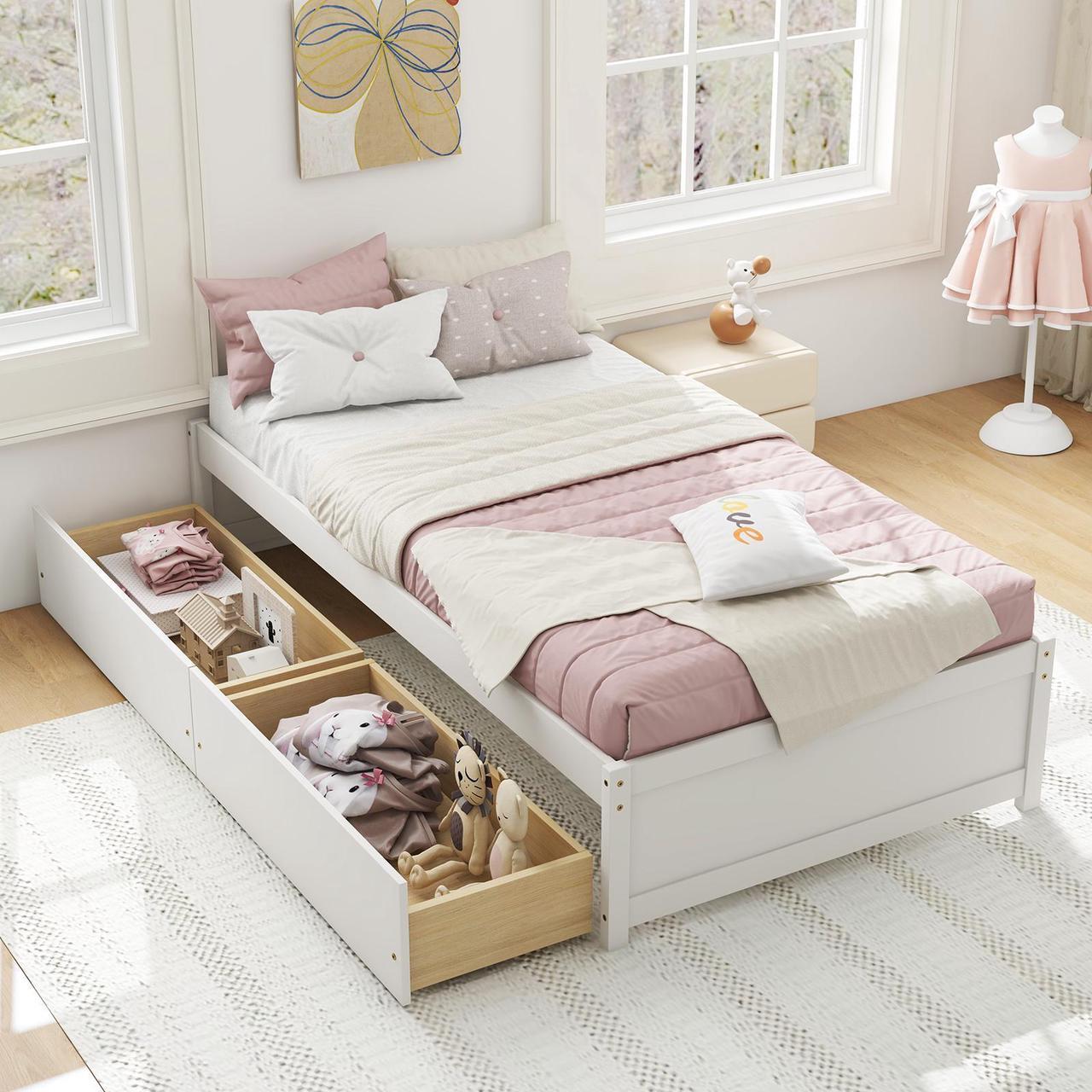 Alt view image 2 of 7 - SlickBlue Twin Size Captain Bed with 2 Drawers and Slats Support
