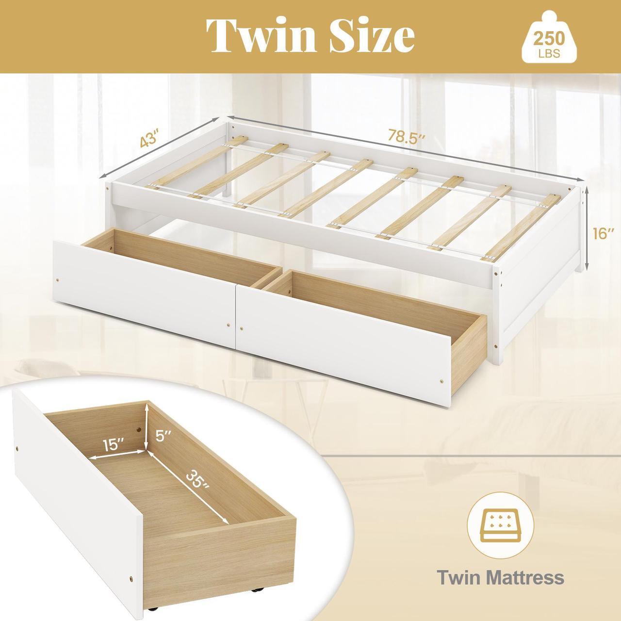 Alt view image 4 of 7 - SlickBlue Twin Size Captain Bed with 2 Drawers and Slats Support