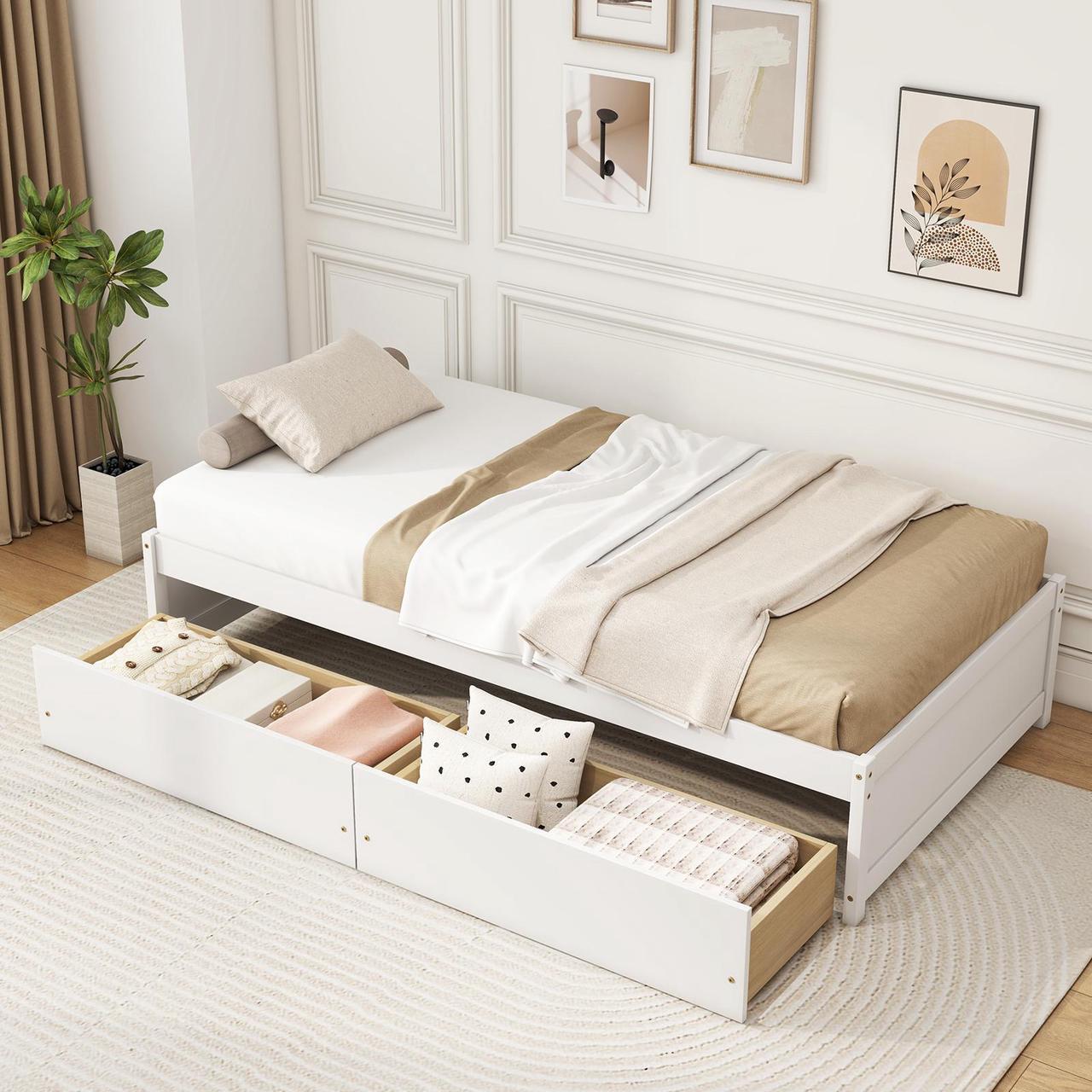 Alt view image 3 of 7 - SlickBlue Twin Size Captain Bed with 2 Drawers and Slats Support