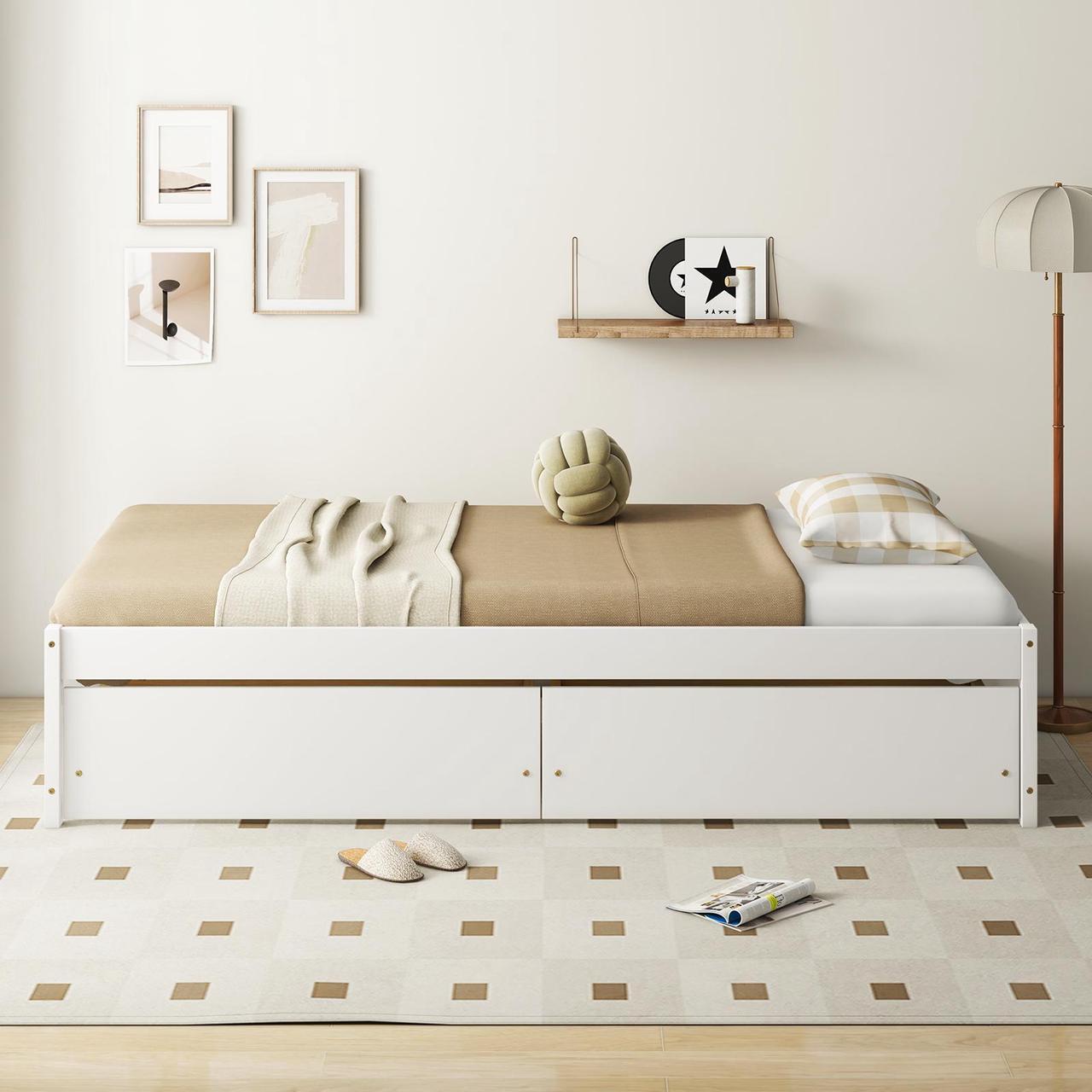 Alt view image 5 of 7 - SlickBlue Twin Size Captain Bed with 2 Drawers and Slats Support