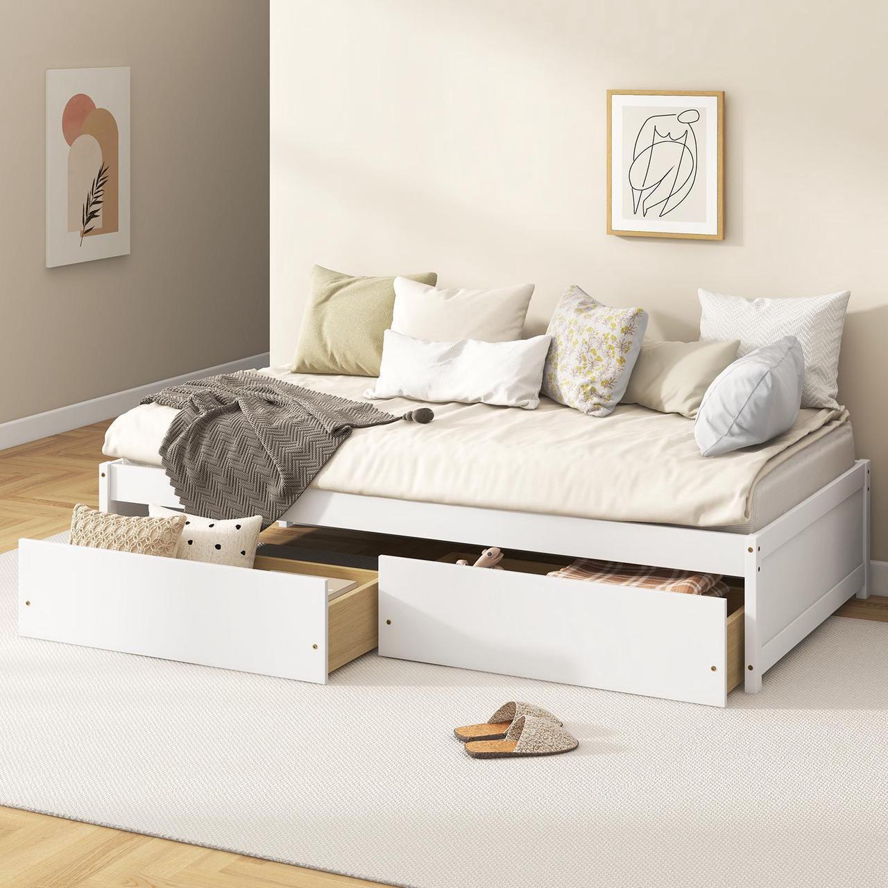 Alt view image 6 of 7 - SlickBlue Twin Size Captain Bed with 2 Drawers and Slats Support