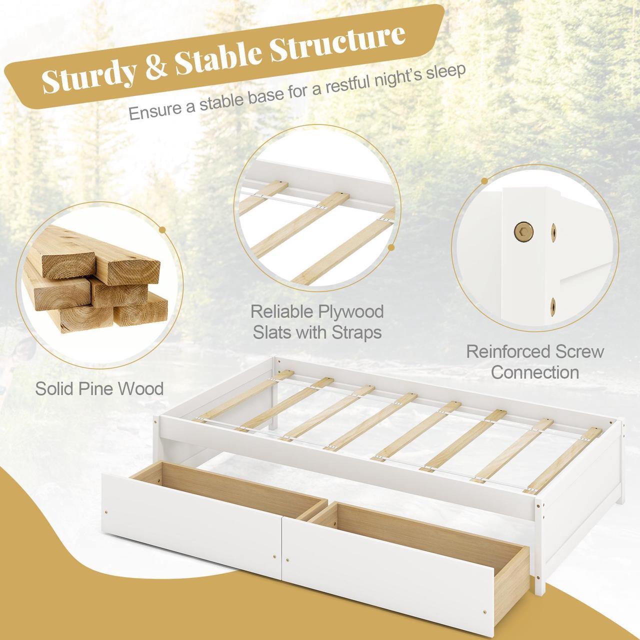 Alt view image 7 of 7 - SlickBlue Twin Size Captain Bed with 2 Drawers and Slats Support