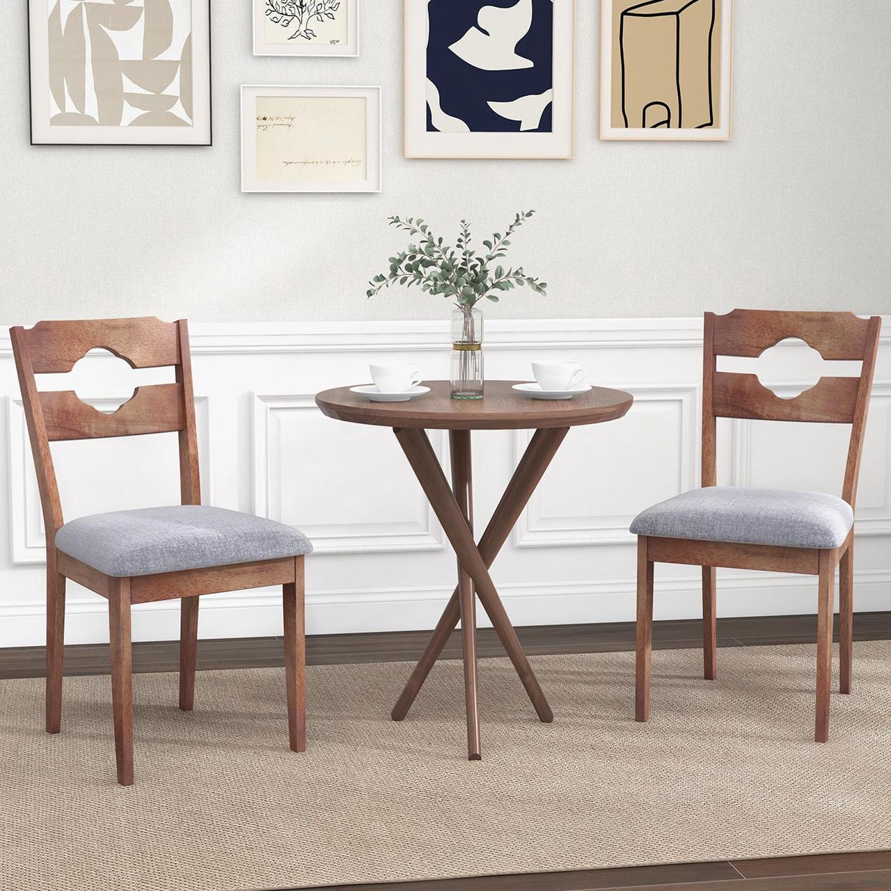 Alt view image 3 of 7 - SlickBlue Dining Chair Set of 2 Fabric Upholstered Kitchen Chairs with Padded Seat and High Back-Gray