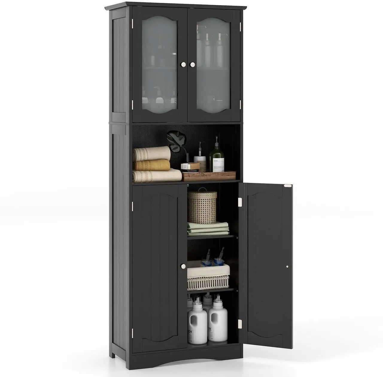 Alt view image 4 of 7 - SlickBlue 64.5 Inches Tall Bathroom Storage Cabinet with Frost Glass Doors and Shelves