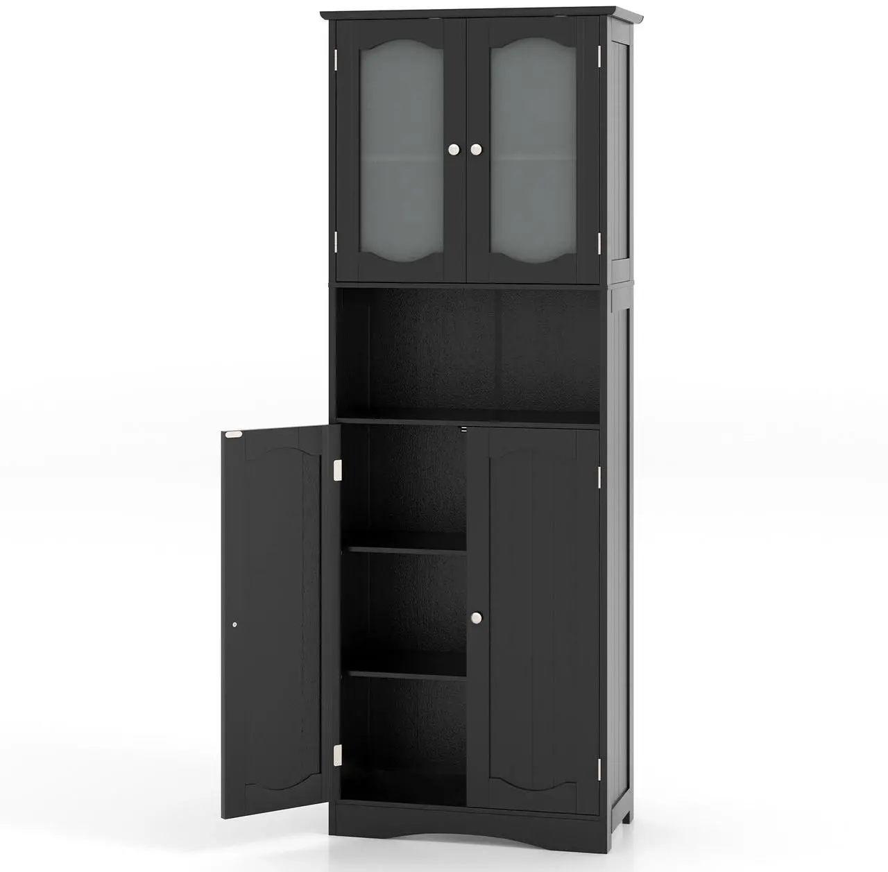 Main image of SlickBlue 64.5 Inches Tall Bathroom Storage Cabinet with Frost Glass Doors and Shelves