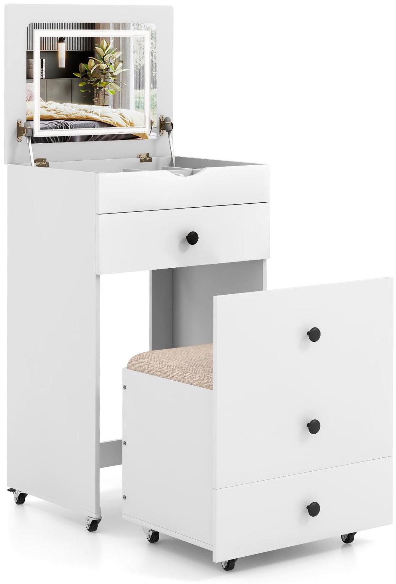 Main image of SlickBlue 3-in-1 Vanity Set with Cushioned Stool and Flip-up Mirror-White