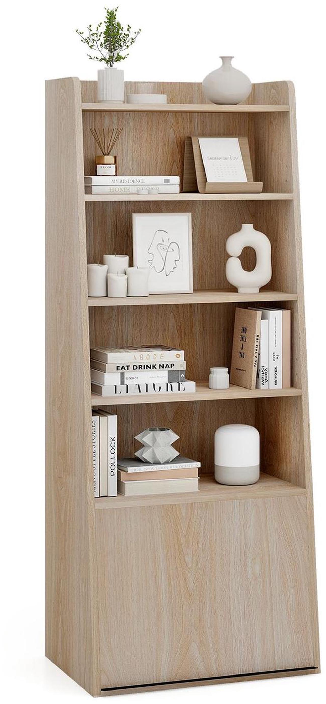 Main image of SlickBlue 6-Tier Bookcase Freestanding Ladder Bookshelf with 2 Adjustable Shelves and Flip Up Door