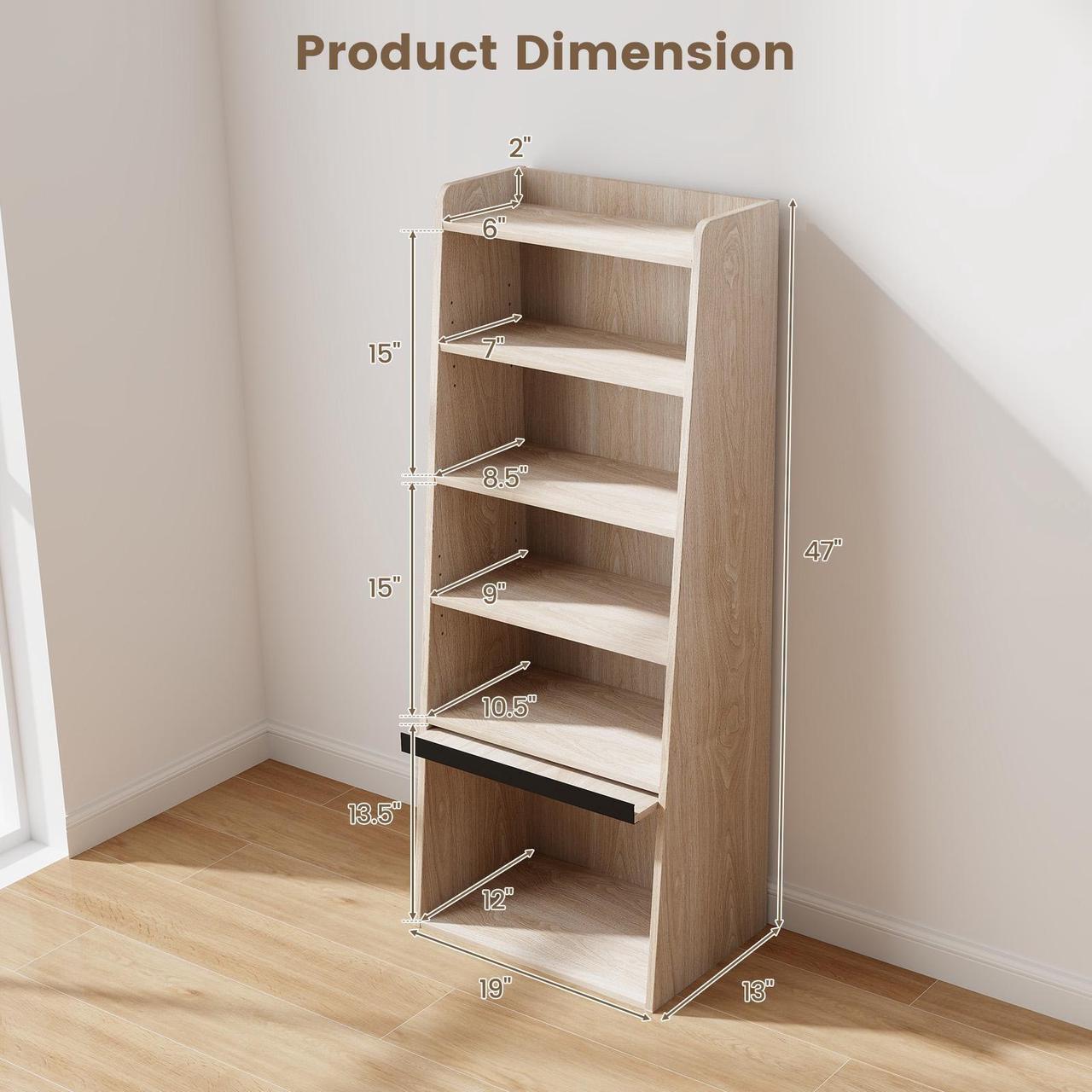 Alt view image 5 of 7 - SlickBlue 6-Tier Bookcase Freestanding Ladder Bookshelf with 2 Adjustable Shelves and Flip Up Door