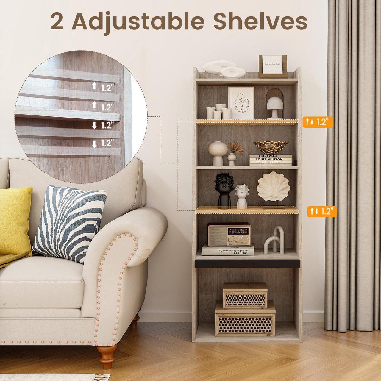 Alt view image 6 of 7 - SlickBlue 6-Tier Bookcase Freestanding Ladder Bookshelf with 2 Adjustable Shelves and Flip Up Door