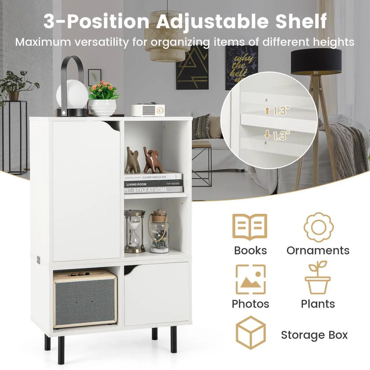 Alt view image 6 of 7 - SlickBlue Stackable Bookcase with Adjustable Shelf and Cubes-White