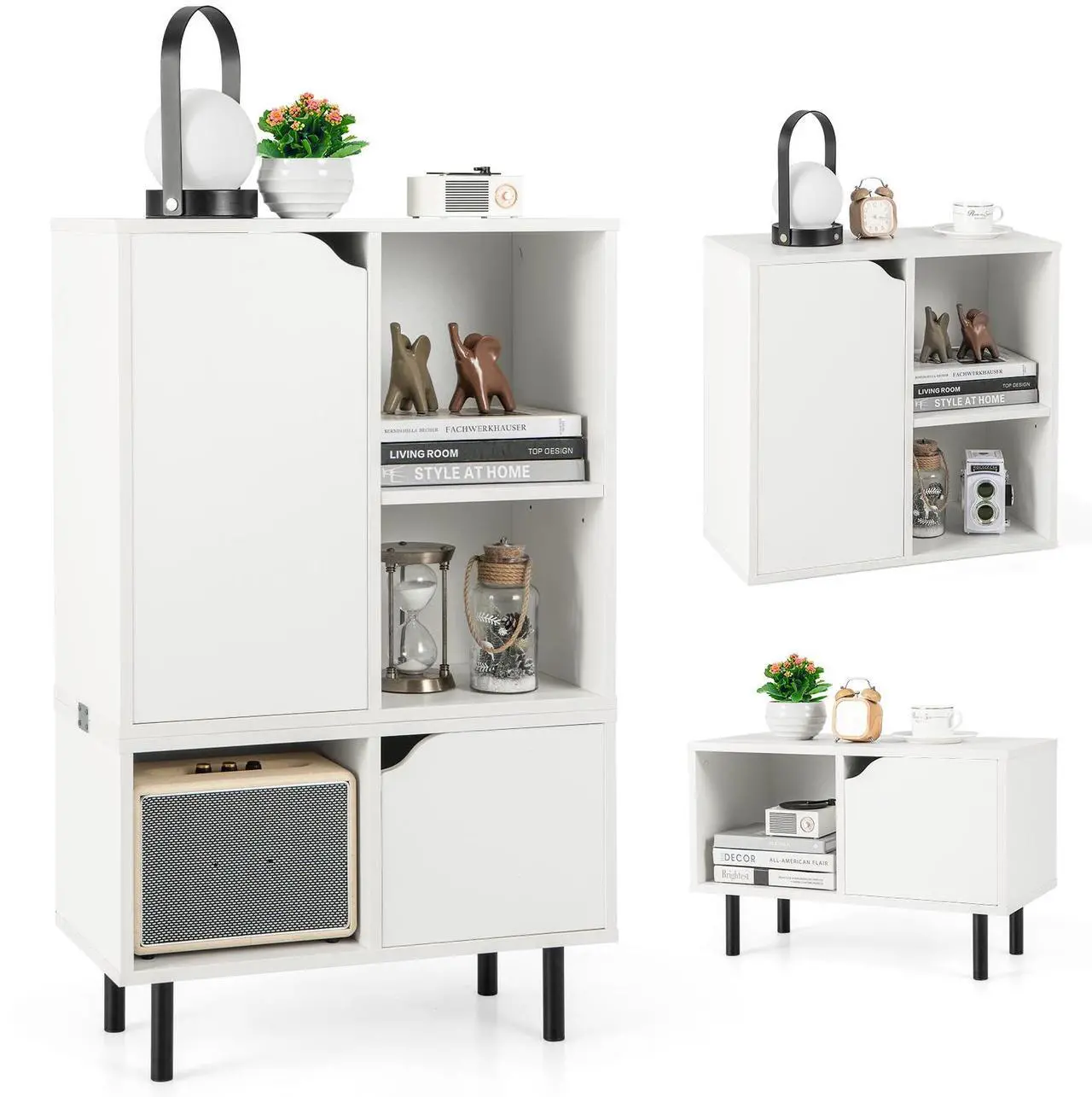 Alt view image 4 of 7 - SlickBlue Stackable Bookcase with Adjustable Shelf and Cubes-White