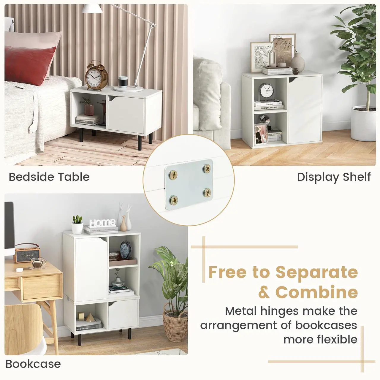 Alt view image 7 of 7 - SlickBlue Stackable Bookcase with Adjustable Shelf and Cubes-White