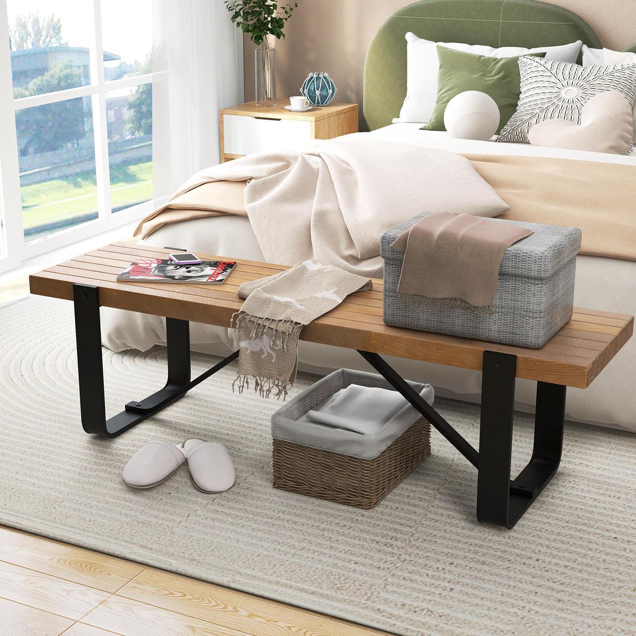 Alt view image 7 of 7 - SlickBlue 60 Inch Entryway Bench Rustic Farmhouse Wooden Shoe Rack with Metal Frame-Natural