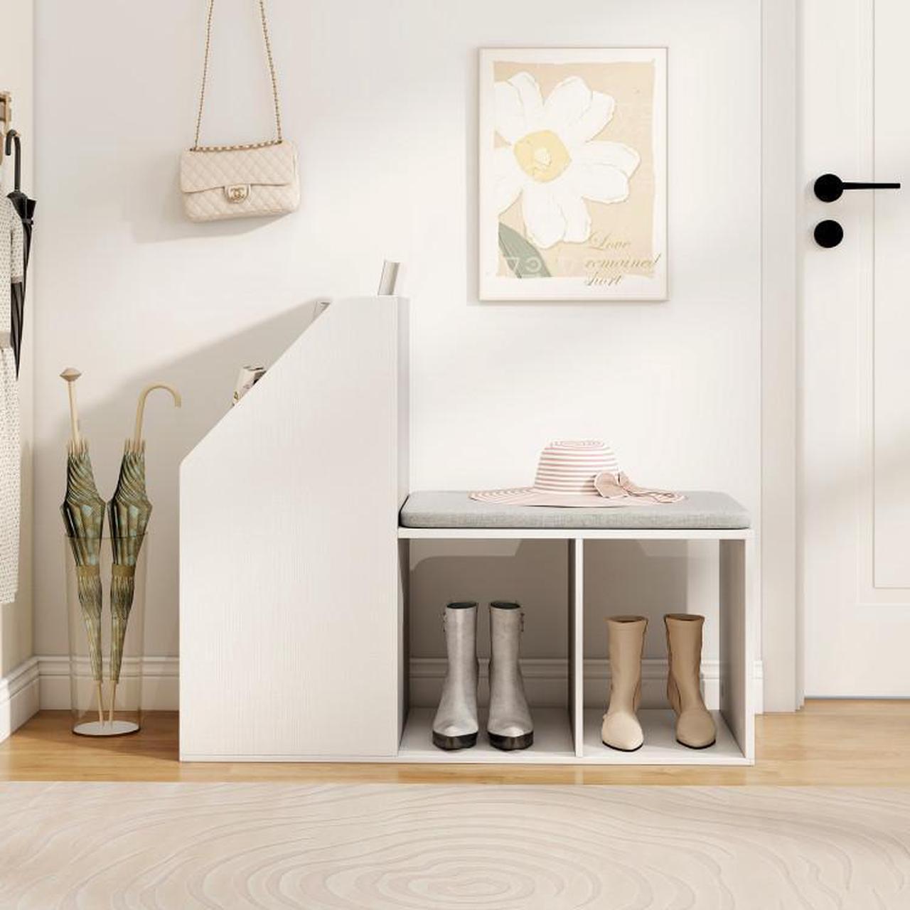 Alt view image 2 of 7 - SlickBlue Shoe Storage Bench with Removable Seat Cushion and 6 Storage Compartments-White