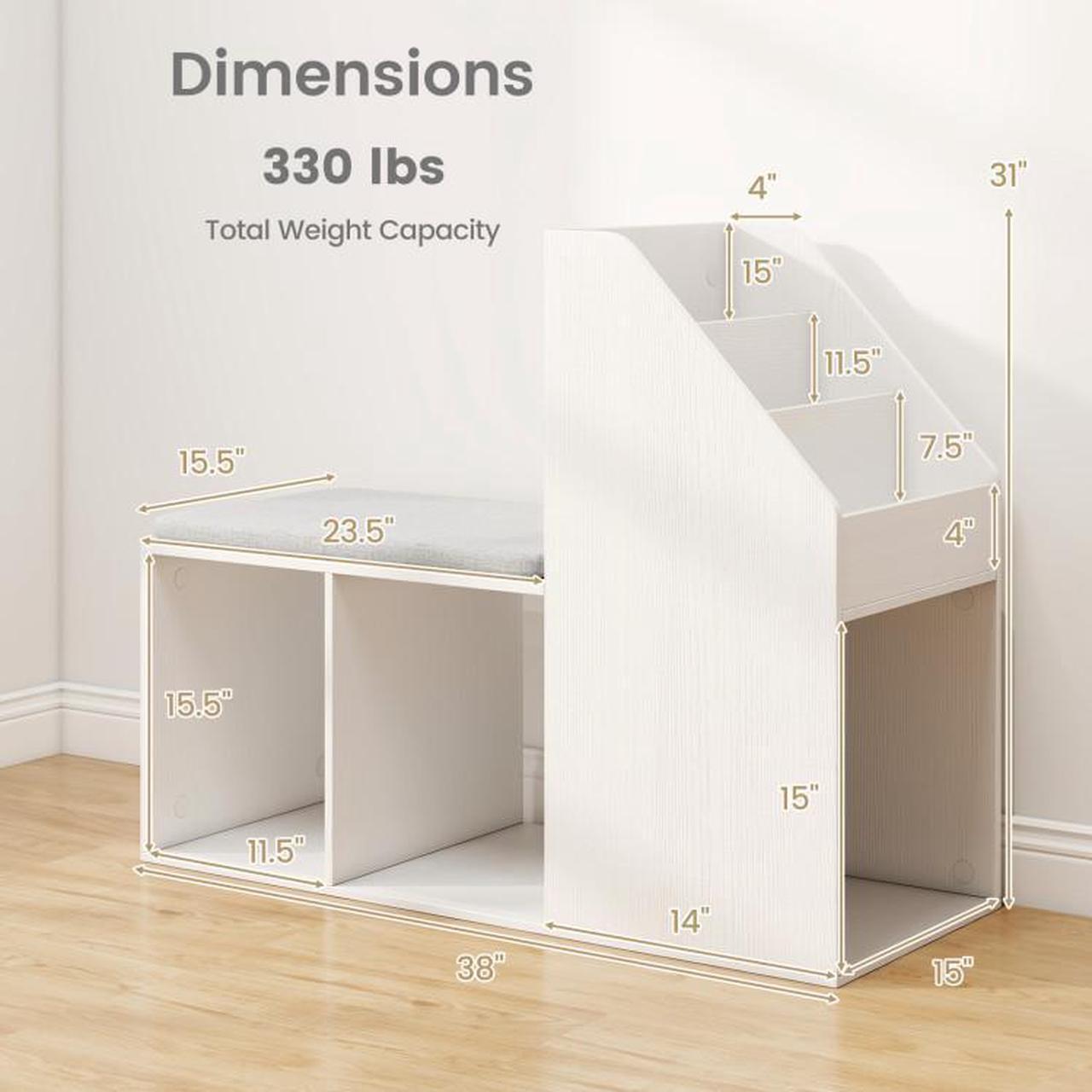 Alt view image 3 of 7 - SlickBlue Shoe Storage Bench with Removable Seat Cushion and 6 Storage Compartments-White