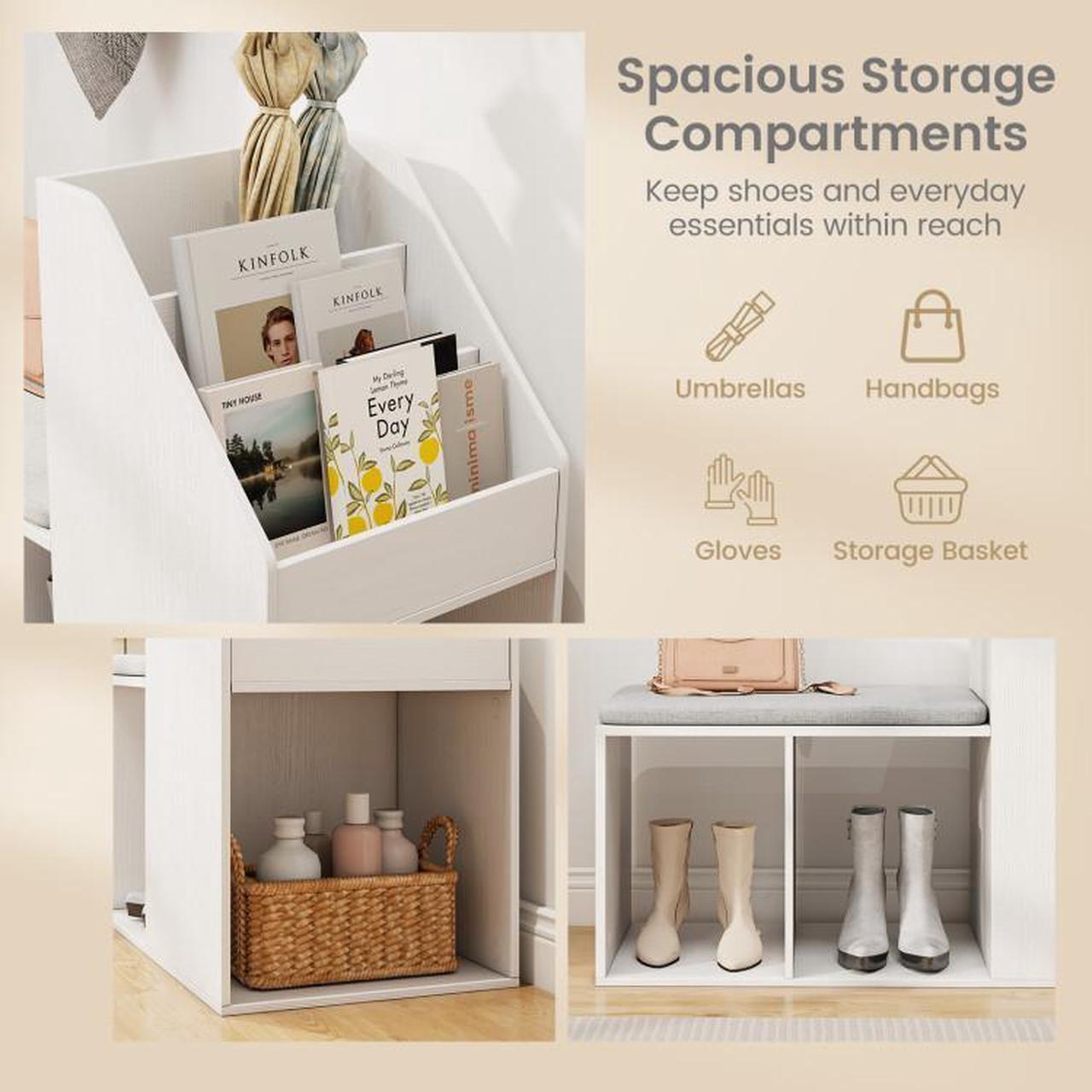 Alt view image 5 of 7 - SlickBlue Shoe Storage Bench with Removable Seat Cushion and 6 Storage Compartments-White