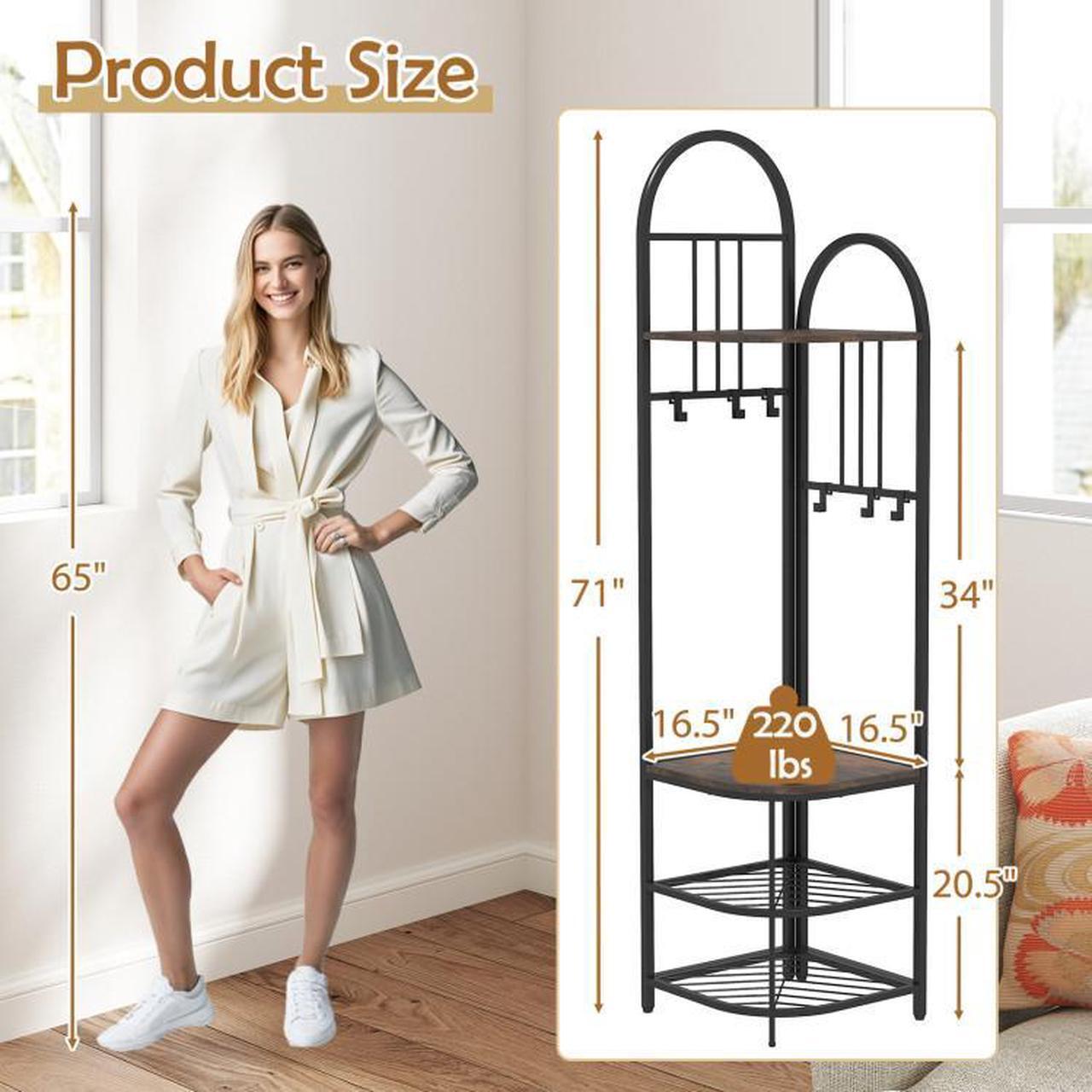 Alt view image 3 of 7 - SlickBlue 4-Tier Coat Rack Corner Hall Tree with Shoe Storage Bench