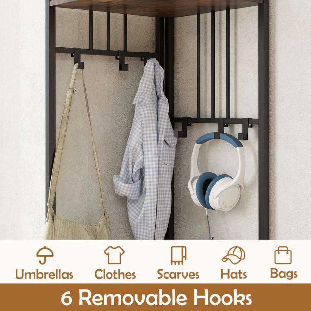 Alt view image 6 of 7 - SlickBlue 4-Tier Coat Rack Corner Hall Tree with Shoe Storage Bench