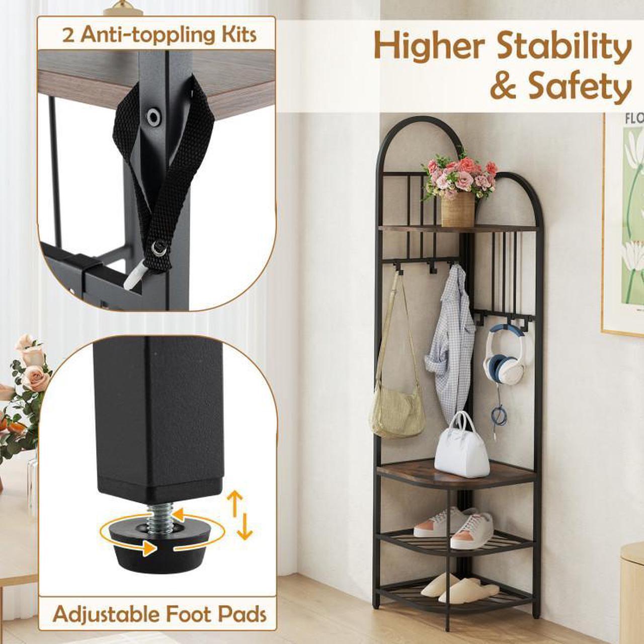 Alt view image 7 of 7 - SlickBlue 4-Tier Coat Rack Corner Hall Tree with Shoe Storage Bench