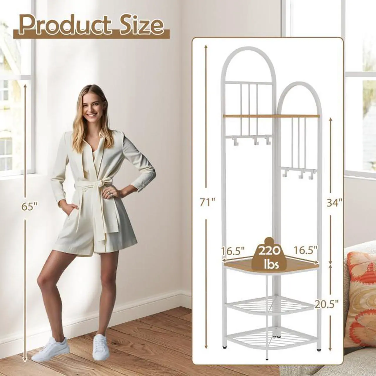 Alt view image 3 of 7 - SlickBlue 4-Tier Coat Rack Corner Hall Tree with Shoe Storage Bench