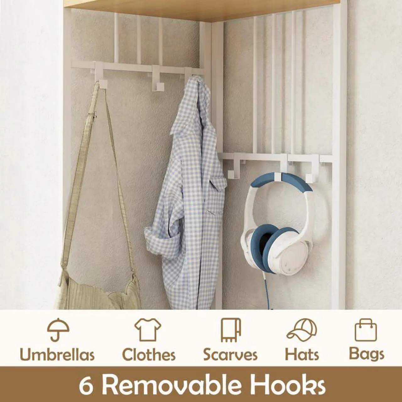Alt view image 6 of 7 - SlickBlue 4-Tier Coat Rack Corner Hall Tree with Shoe Storage Bench