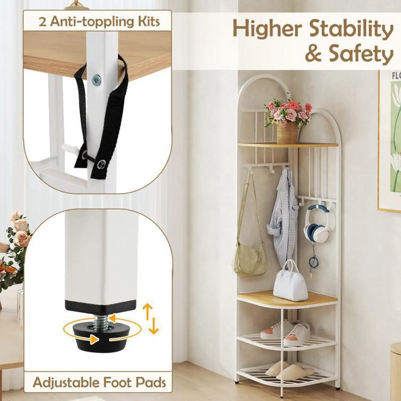 Alt view image 7 of 7 - SlickBlue 4-Tier Coat Rack Corner Hall Tree with Shoe Storage Bench