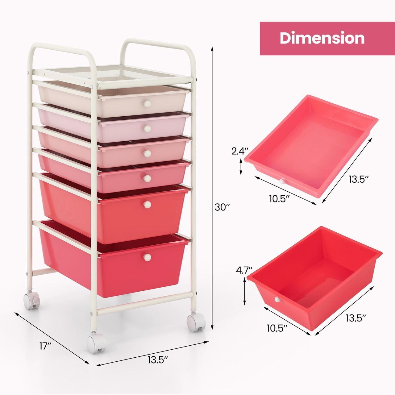 Alt view image 5 of 7 - SlickBlue 6 Drawers Rolling Storage Cart Organizer-Pink