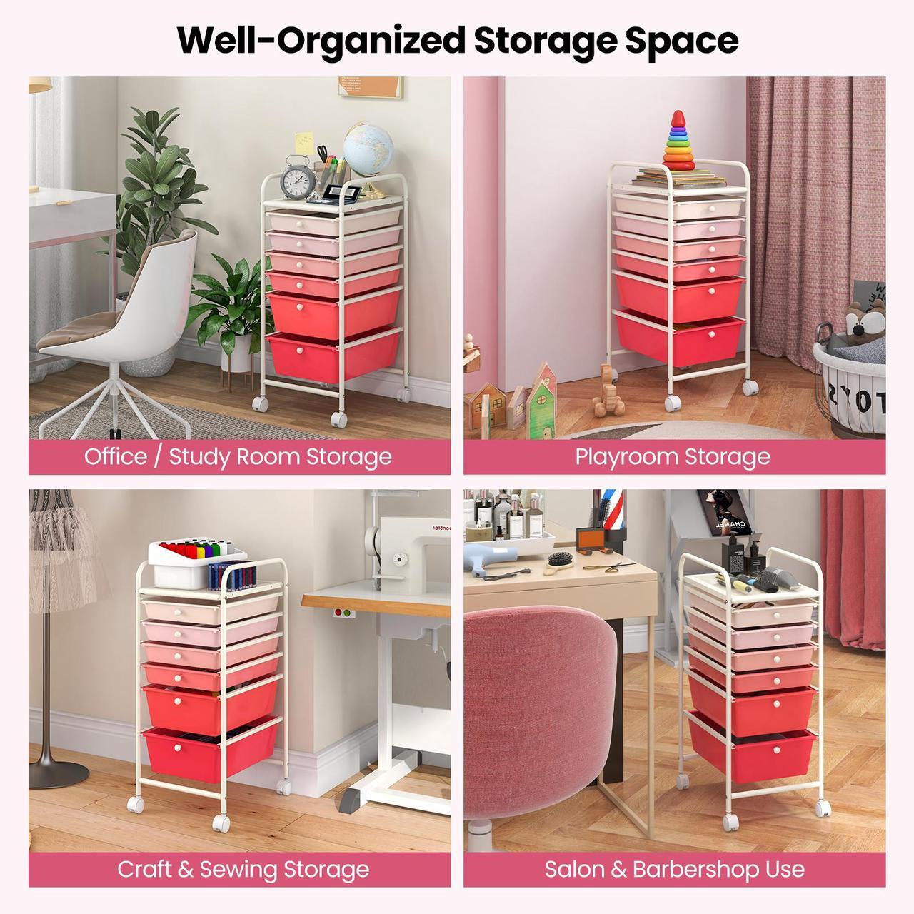 Alt view image 7 of 7 - SlickBlue 6 Drawers Rolling Storage Cart Organizer-Pink