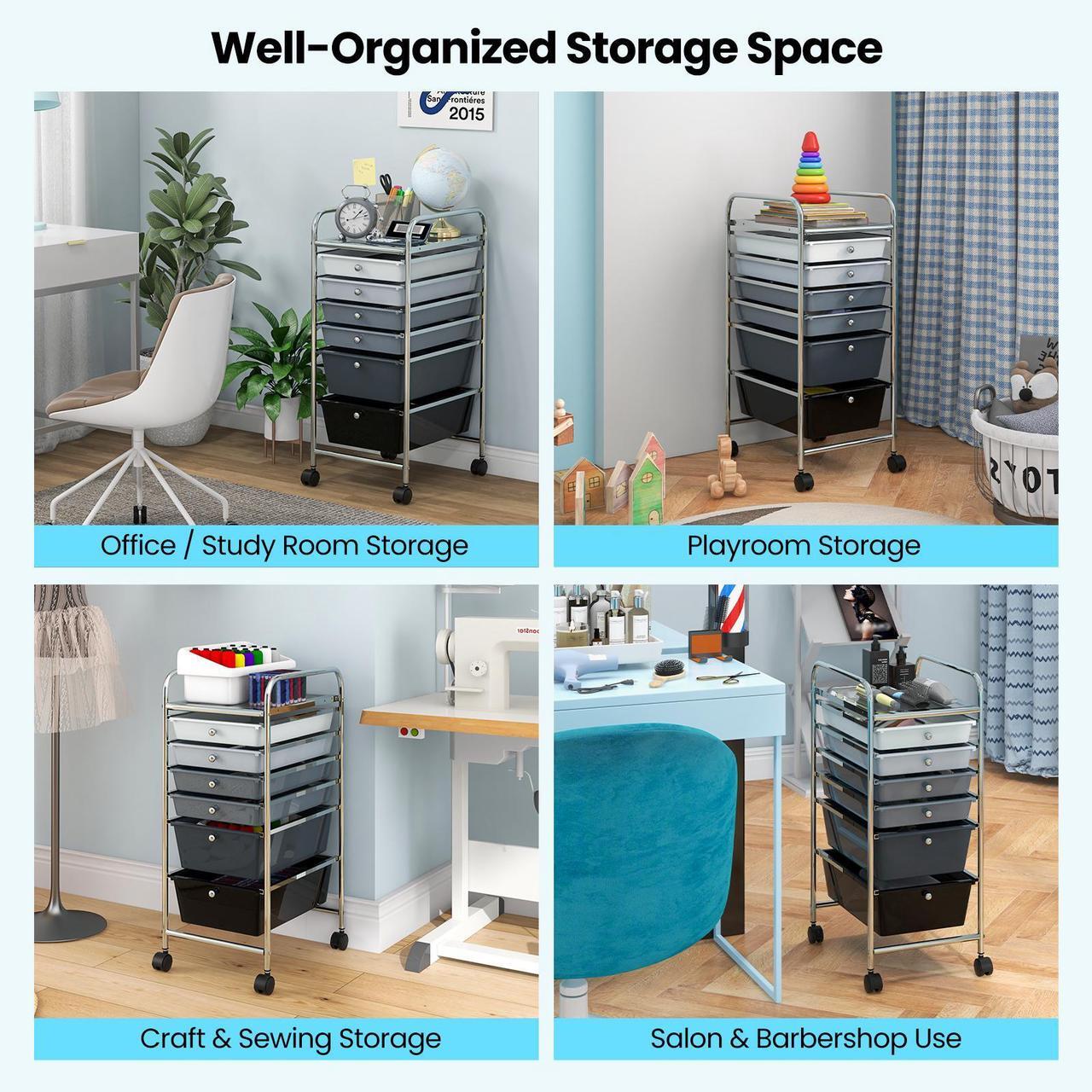 Alt view image 7 of 7 - SlickBlue 6 Drawers Rolling Storage Cart Organizer-Mixed Black