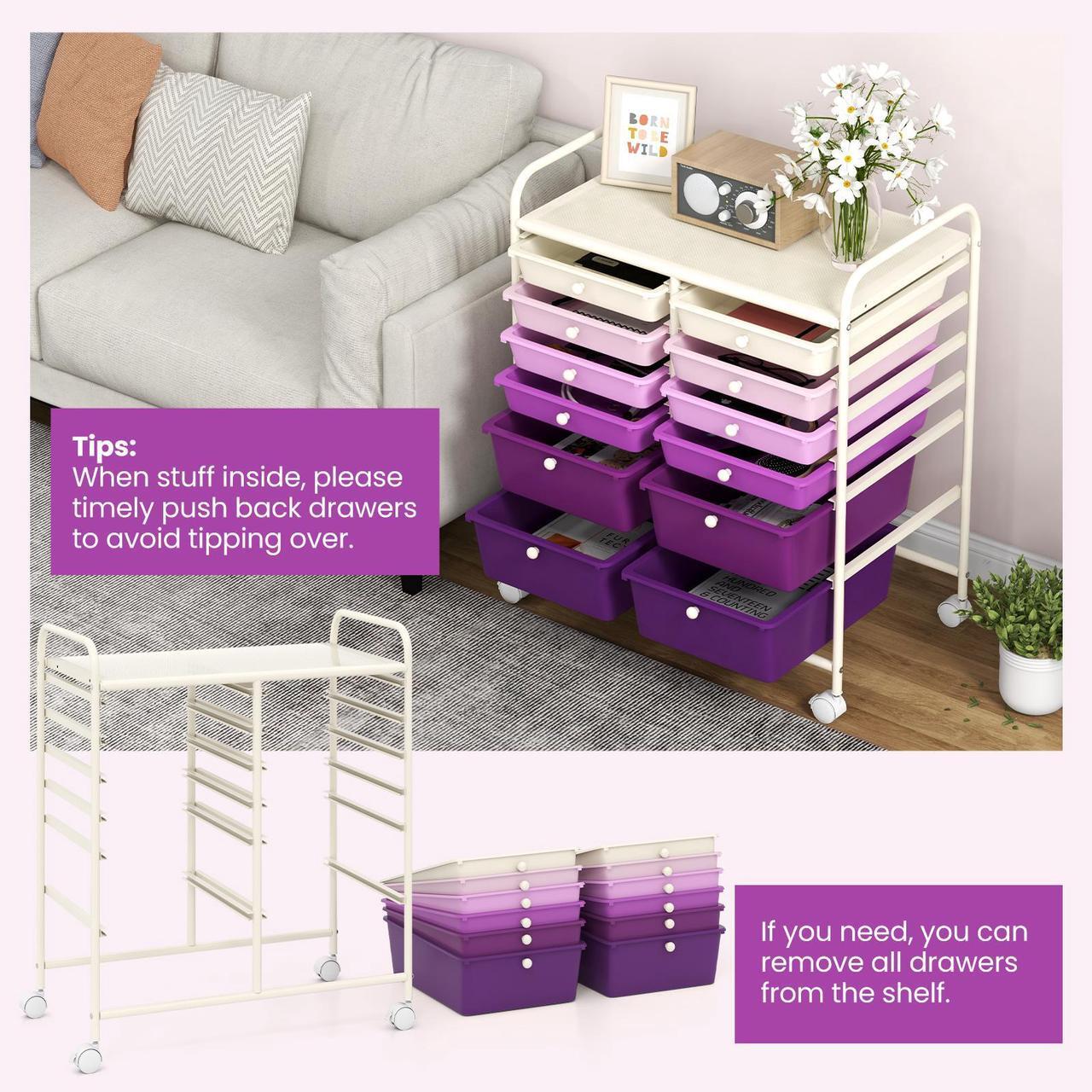 Alt view image 6 of 7 - SlickBlue 12-Drawer Rolling Storage Cart with Removable Drawers and Lockable Wheels