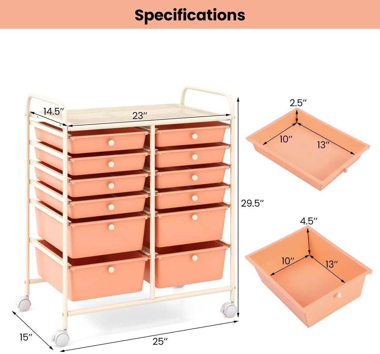 Alt view image 5 of 7 - SlickBlue 12-Drawer Rolling Storage Cart with Removable Drawers and Lockable Wheels