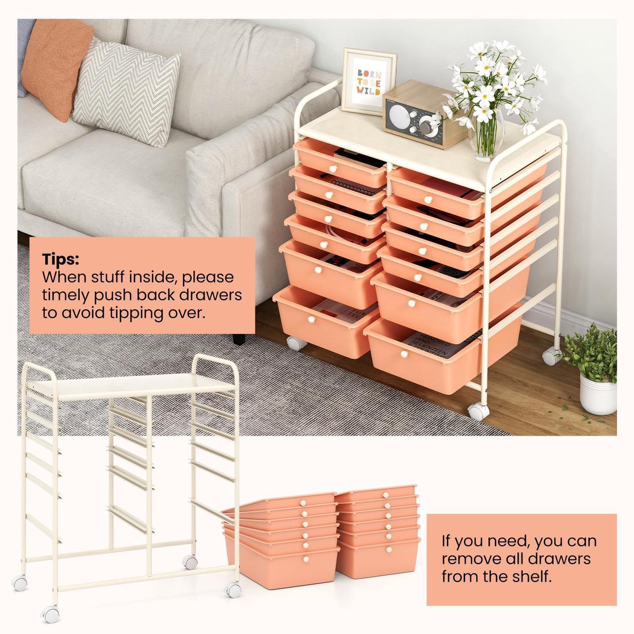 Alt view image 6 of 7 - SlickBlue 12-Drawer Rolling Storage Cart with Removable Drawers and Lockable Wheels