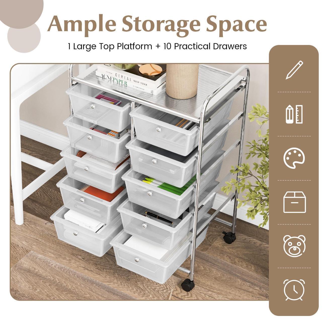 Alt view image 6 of 7 - SlickBlue 10-Drawer Rolling Storage Cart-Transparent