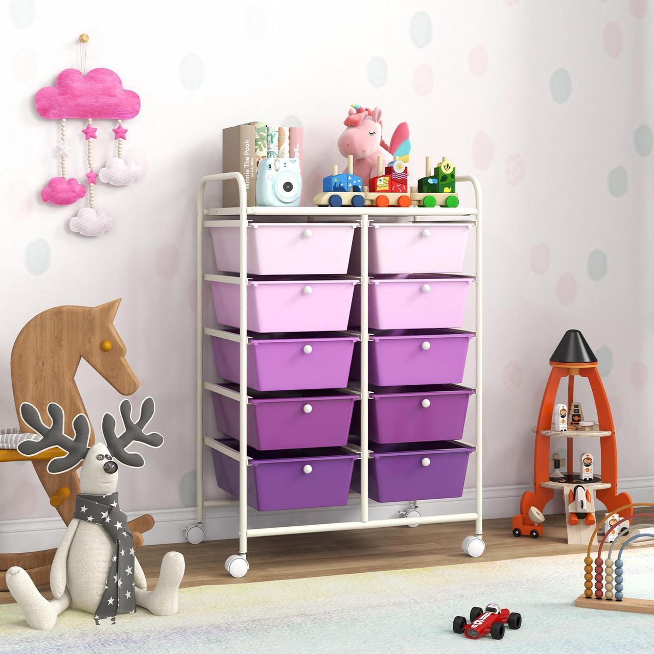 Alt view image 2 of 7 - SlickBlue 10-Drawer Rolling Storage Cart-Purple