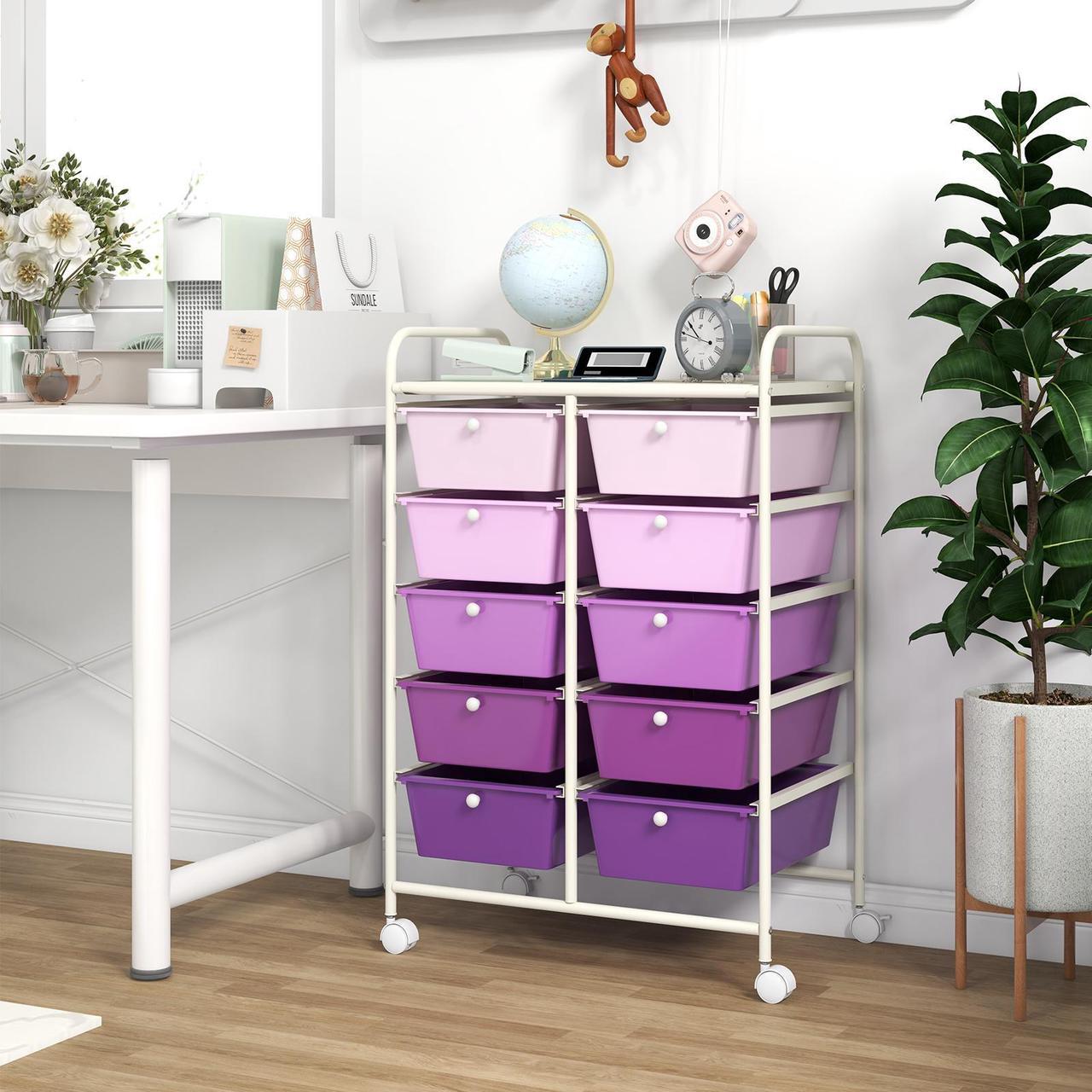 Alt view image 3 of 7 - SlickBlue 10-Drawer Rolling Storage Cart-Purple