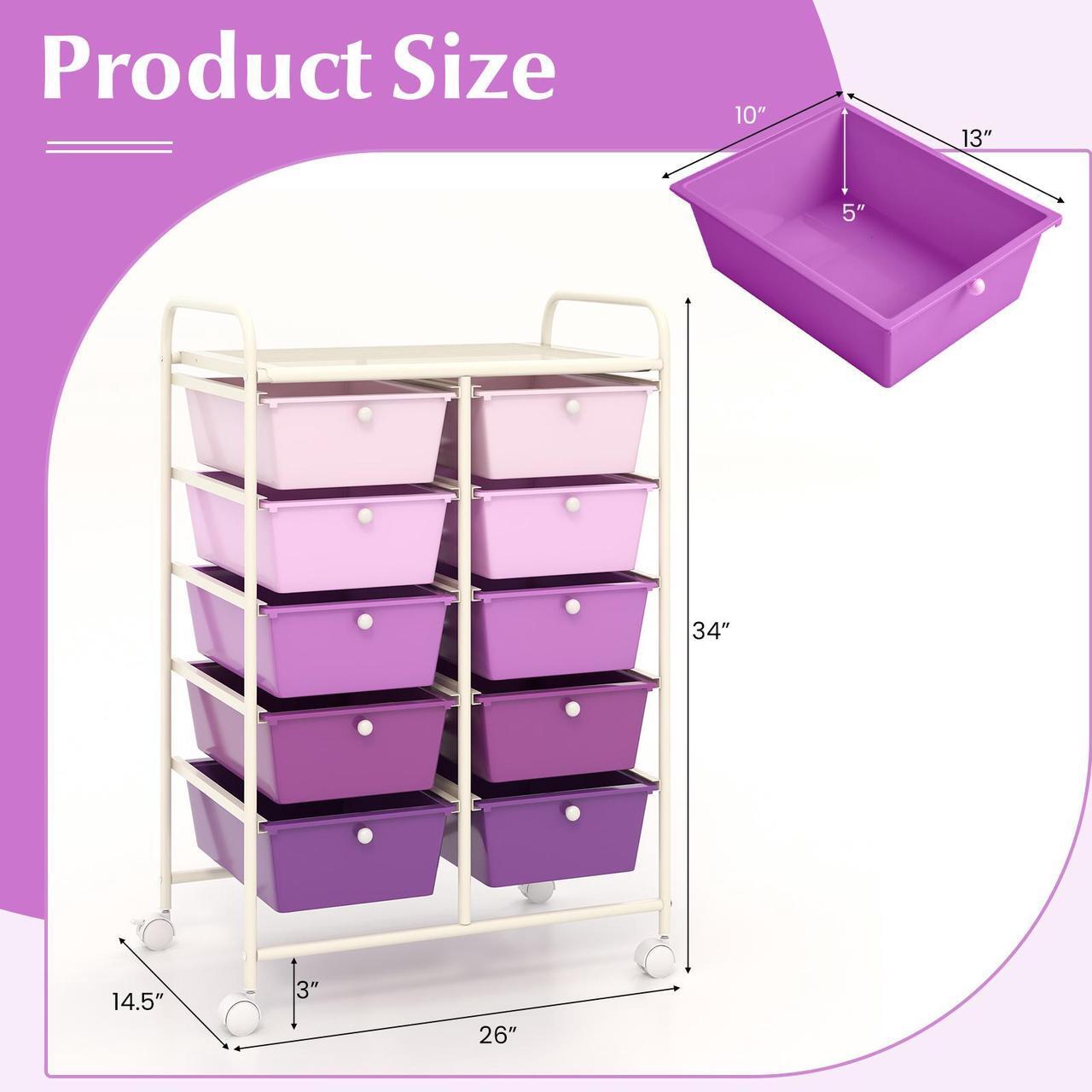 Alt view image 5 of 7 - SlickBlue 10-Drawer Rolling Storage Cart-Purple