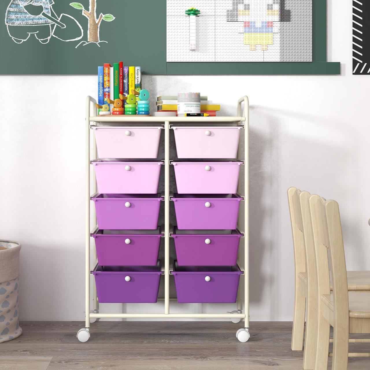 Alt view image 6 of 7 - SlickBlue 10-Drawer Rolling Storage Cart-Purple