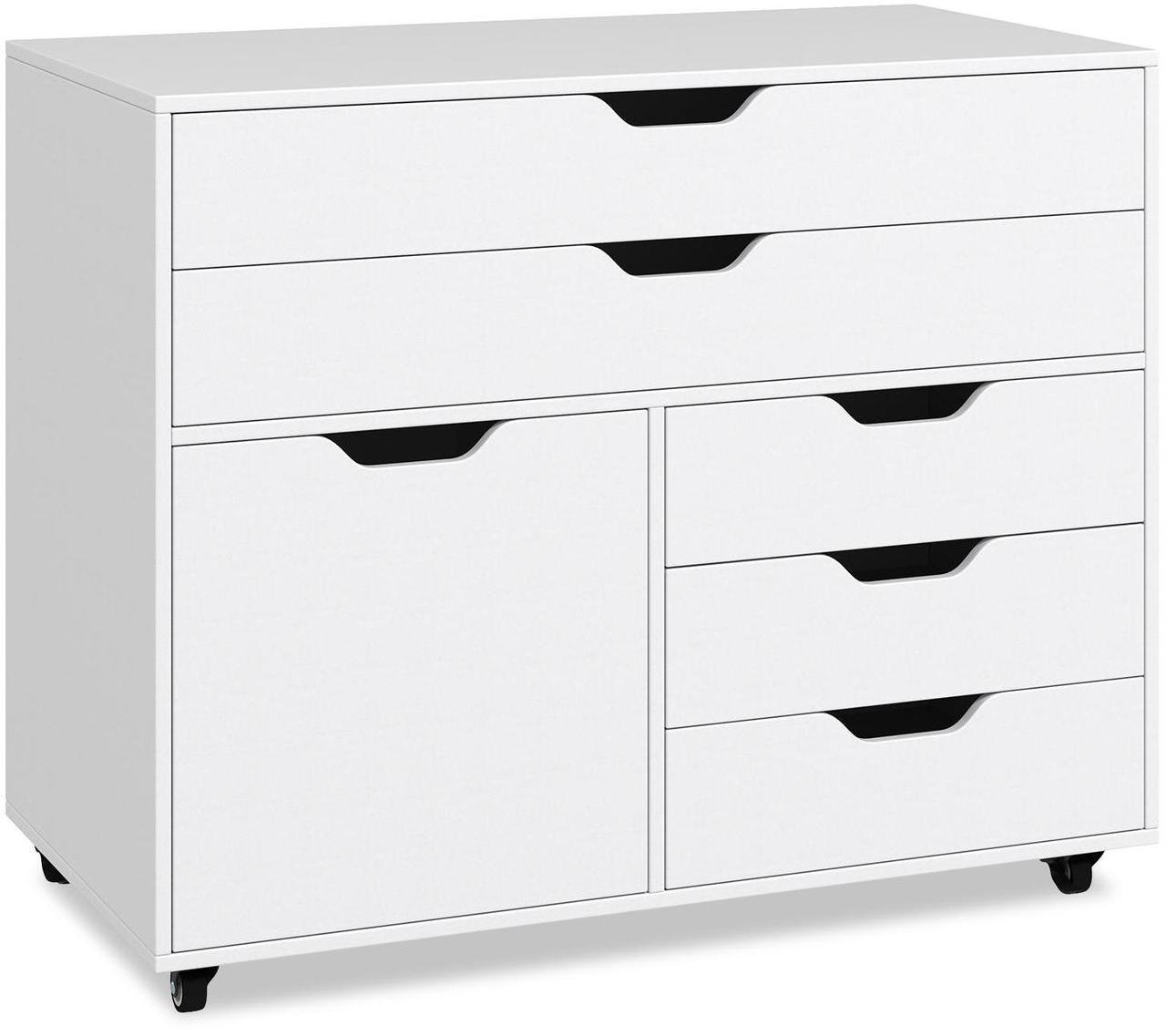 Main image of SlickBlue Modern Vertical 5-Drawer Mobile Chest with Door 5 Casters-White