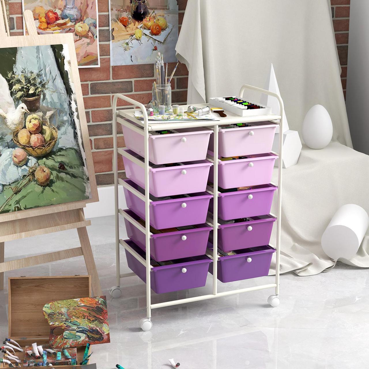Alt view image 7 of 7 - SlickBlue 10-Drawer Rolling Storage Cart-Purple