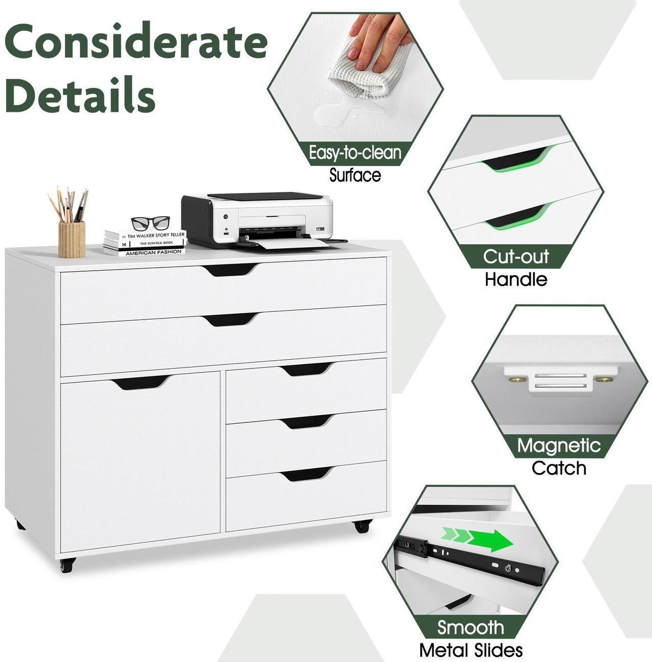 Alt view image 6 of 7 - SlickBlue Modern Vertical 5-Drawer Mobile Chest with Door 5 Casters-White