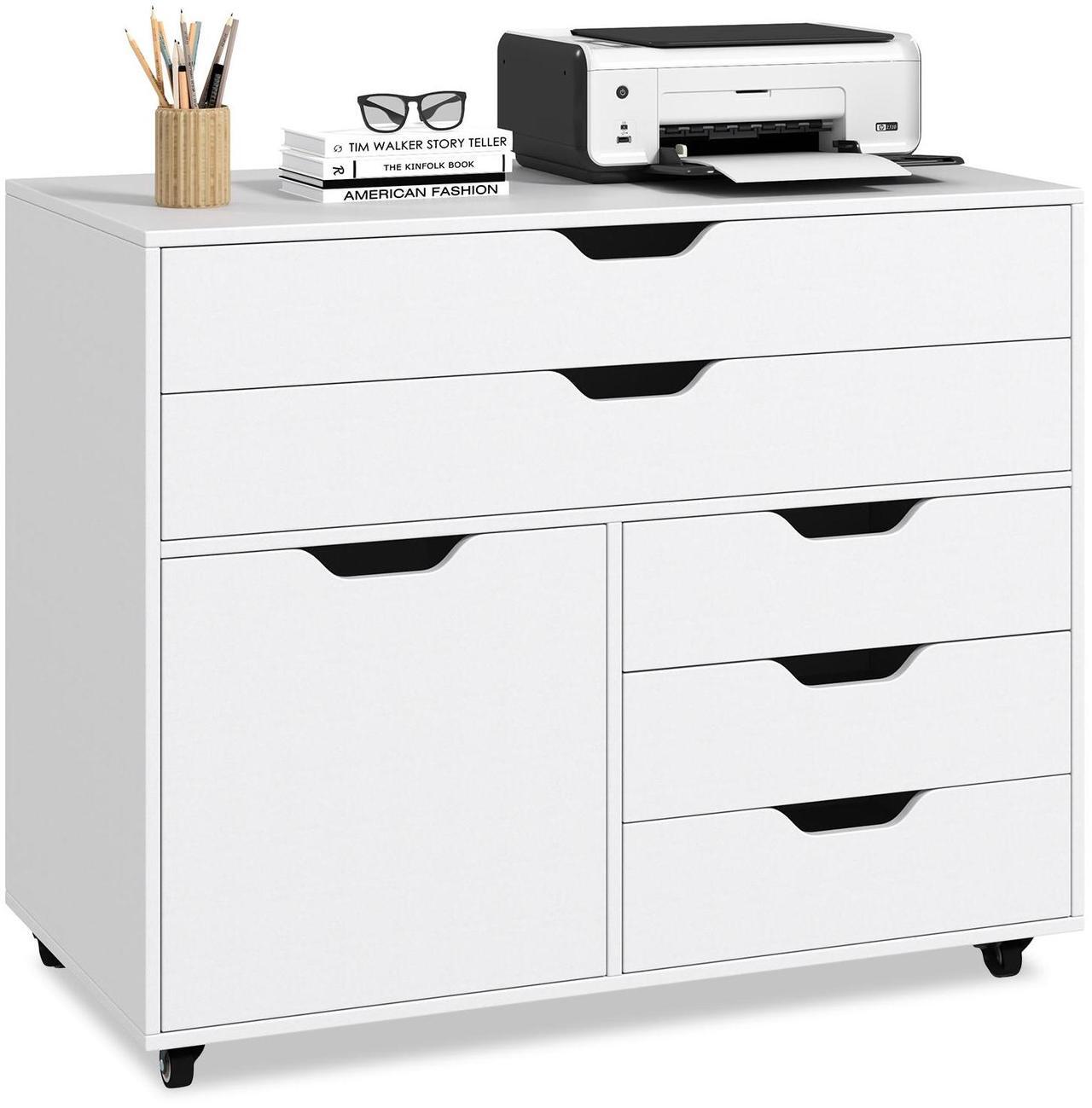 Alt view image 4 of 7 - SlickBlue Modern Vertical 5-Drawer Mobile Chest with Door 5 Casters-White
