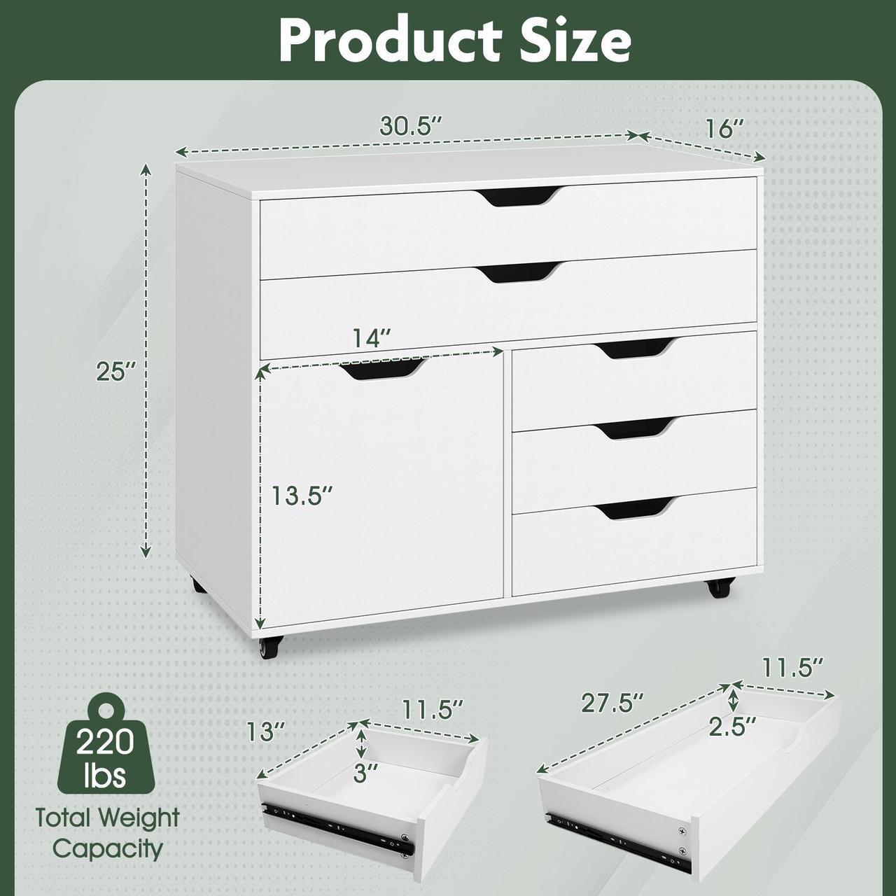 Alt view image 5 of 7 - SlickBlue Modern Vertical 5-Drawer Mobile Chest with Door 5 Casters-White