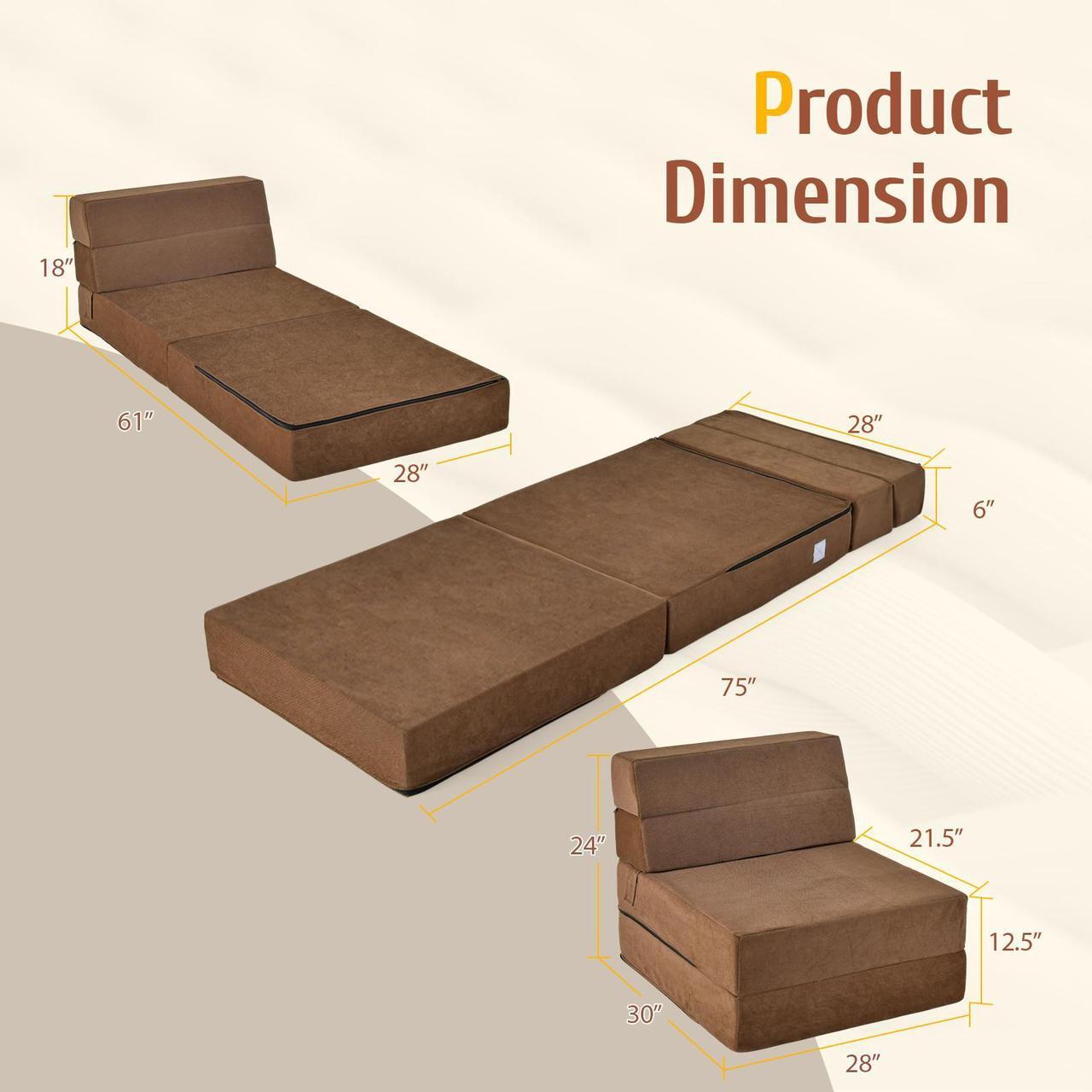 Alt view image 3 of 7 - SlickBlue Tri-Fold Folding Chair Convertible Sleeper Bed-Brown