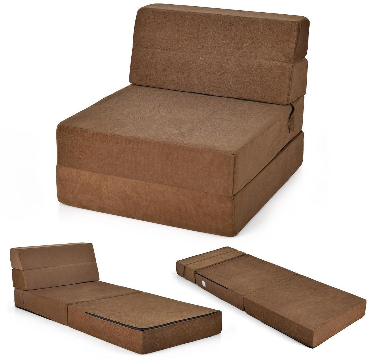 Main image of SlickBlue Tri-Fold Folding Chair Convertible Sleeper Bed-Brown
