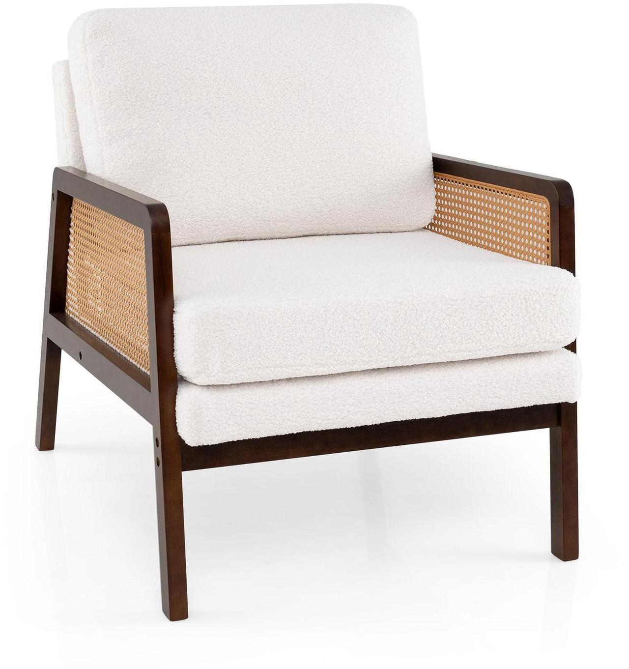 Main image of SlickBlue Mid Century Modern Accent Chair with Rattan Arms and Cushion-Brown