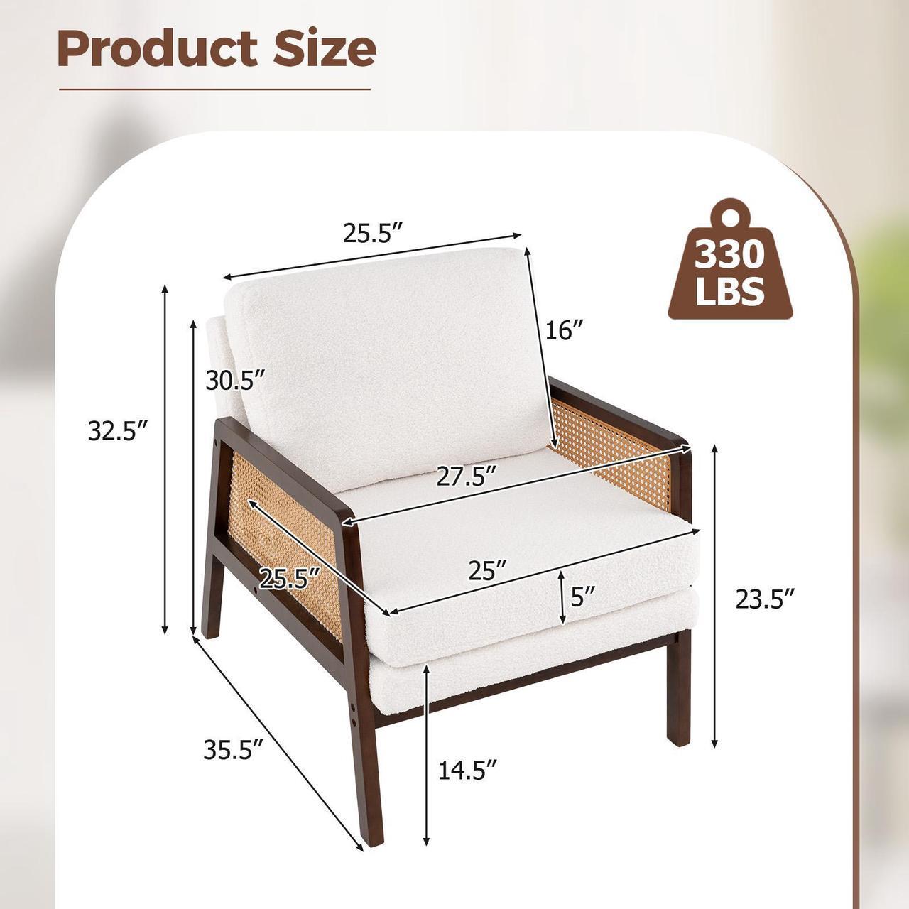 Alt view image 4 of 7 - SlickBlue Mid Century Modern Accent Chair with Rattan Arms and Cushion-Brown