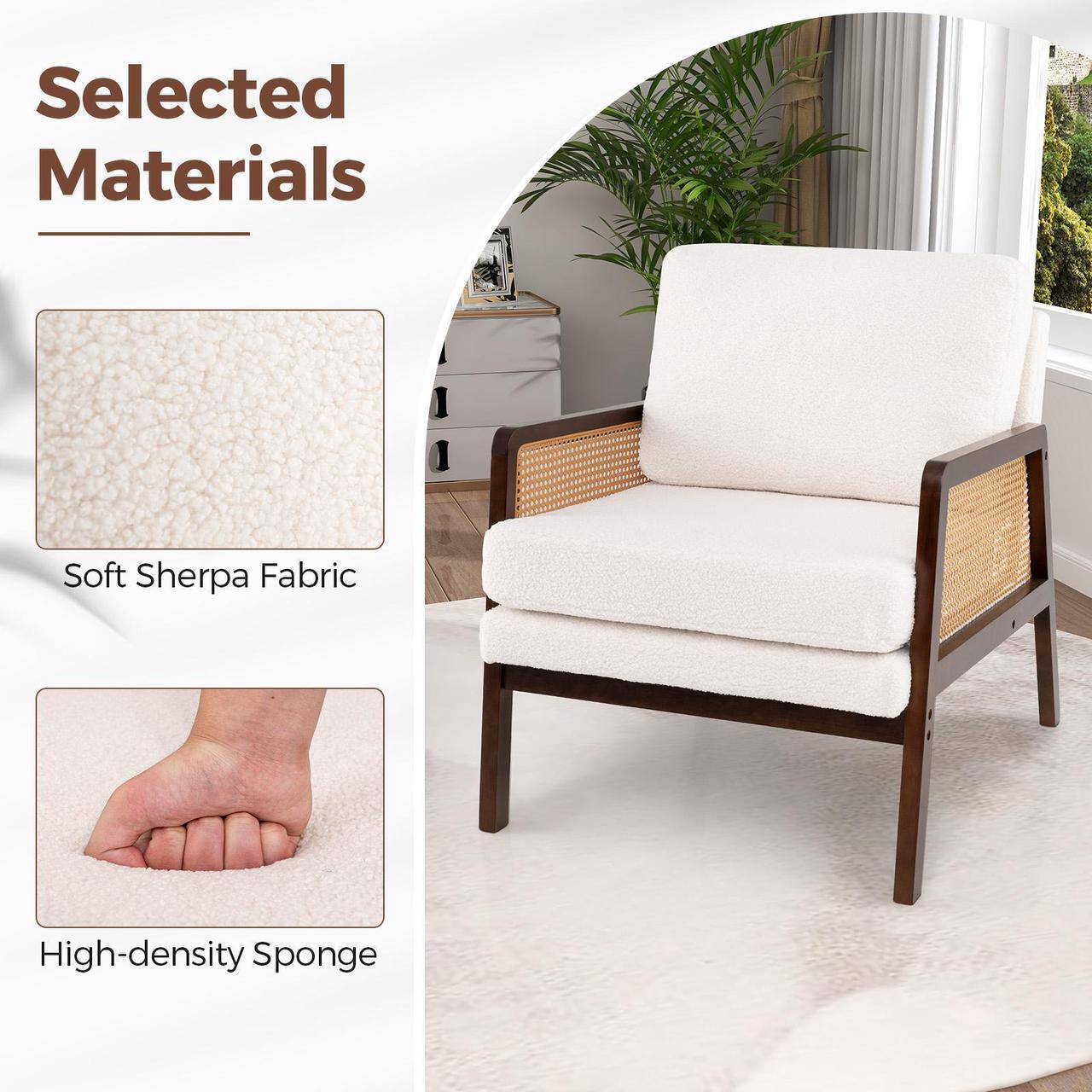 Alt view image 5 of 7 - SlickBlue Mid Century Modern Accent Chair with Rattan Arms and Cushion-Brown