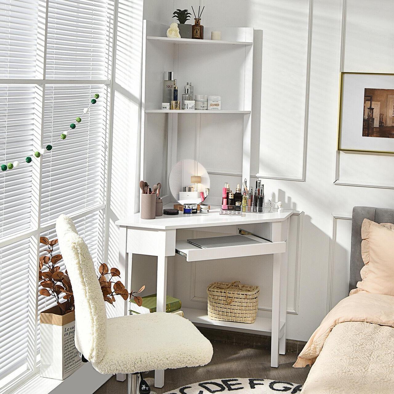 Alt view image 3 of 7 - SlickBlue Corner Computer Desk with Hutch and Storage Shelves-White