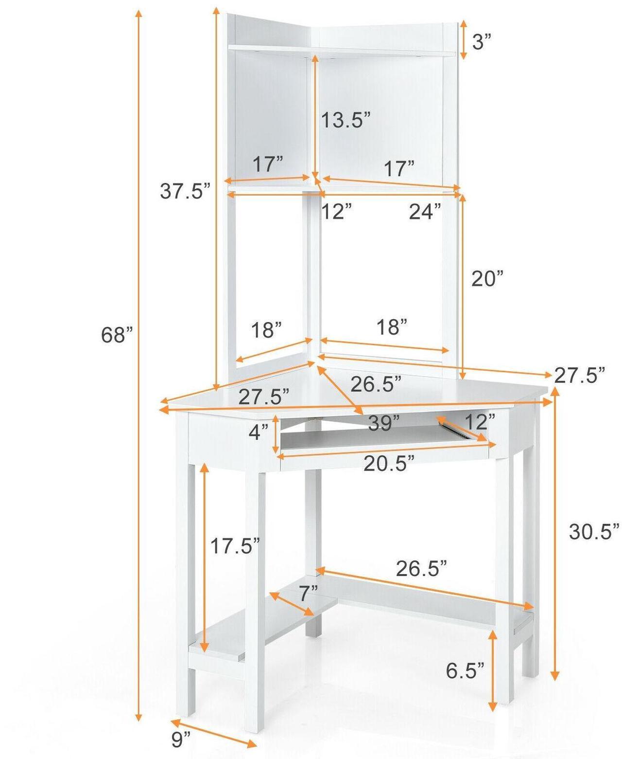 Alt view image 5 of 7 - SlickBlue Corner Computer Desk with Hutch and Storage Shelves-White