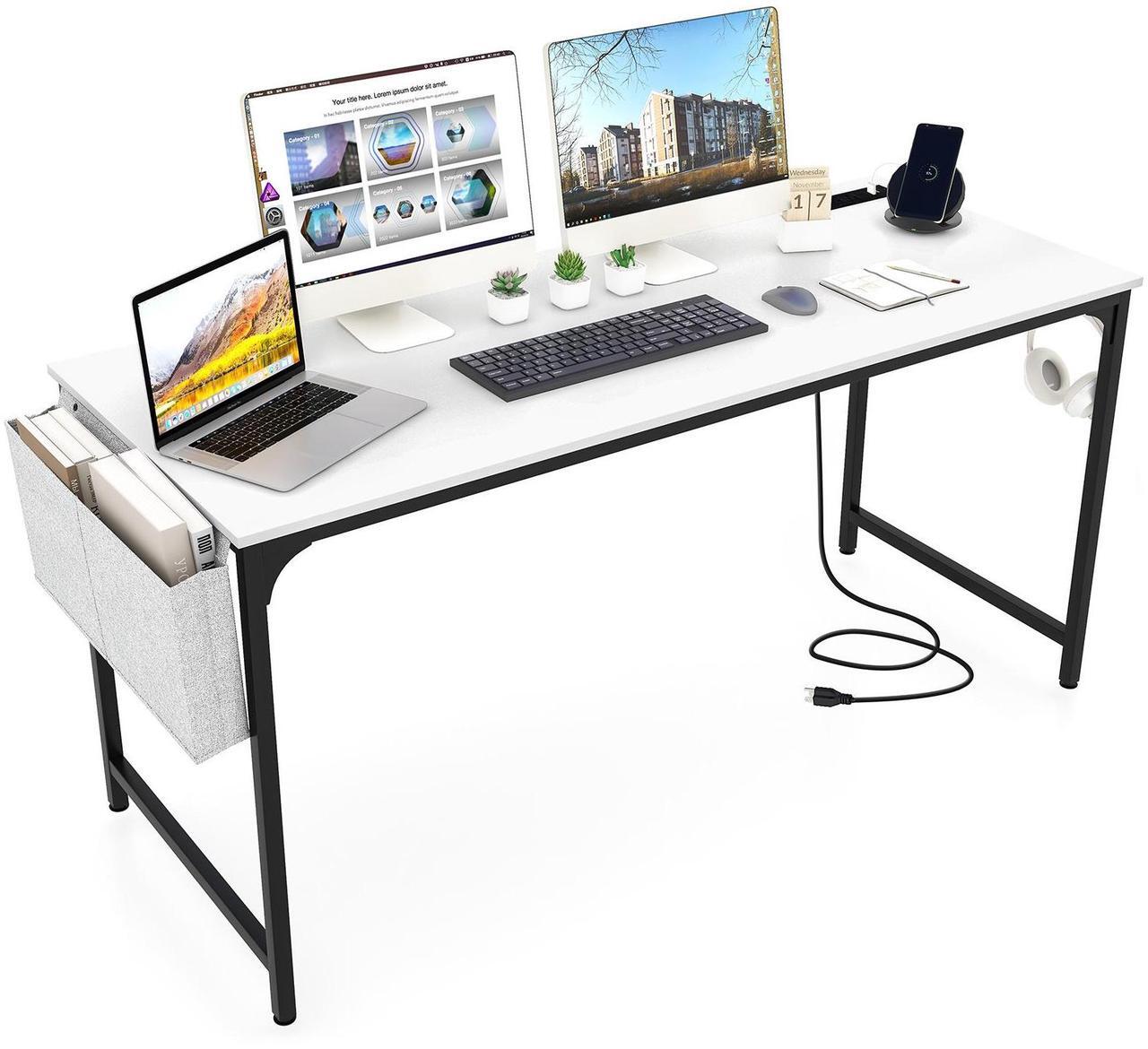 Alt view image 4 of 7 - SlickBlue 60 Inch Computer Desk with Charging Station Storage Bag-White